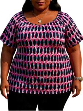Lane Bryant Plus Size 34/36 Multicolor Abstract Pattern Top Short Sleeve Blouse